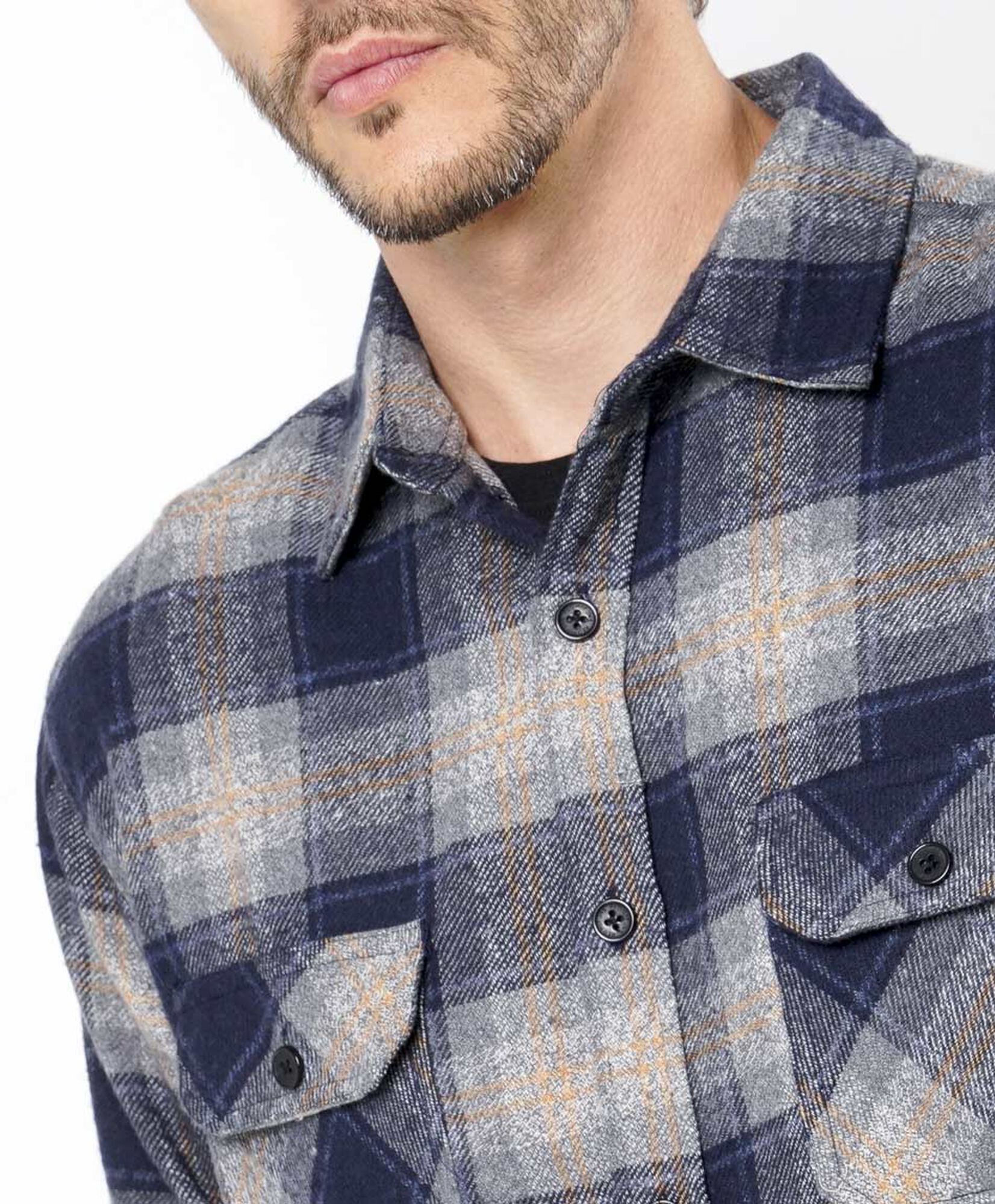 Chaqueta hombre leñadora beige azul Chaqueta hombre leñadora beige azul