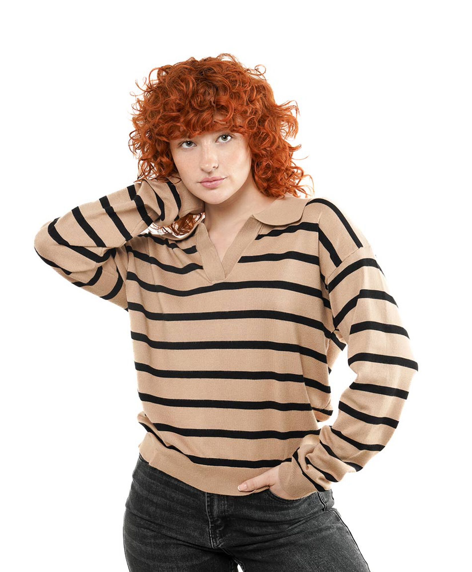 Sweater mujer líneas cuello piqué Sweater mujer líneas cuello piqué