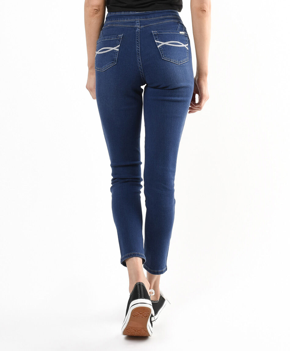 Jeans mujer leggins doble pretina skinny fit azul