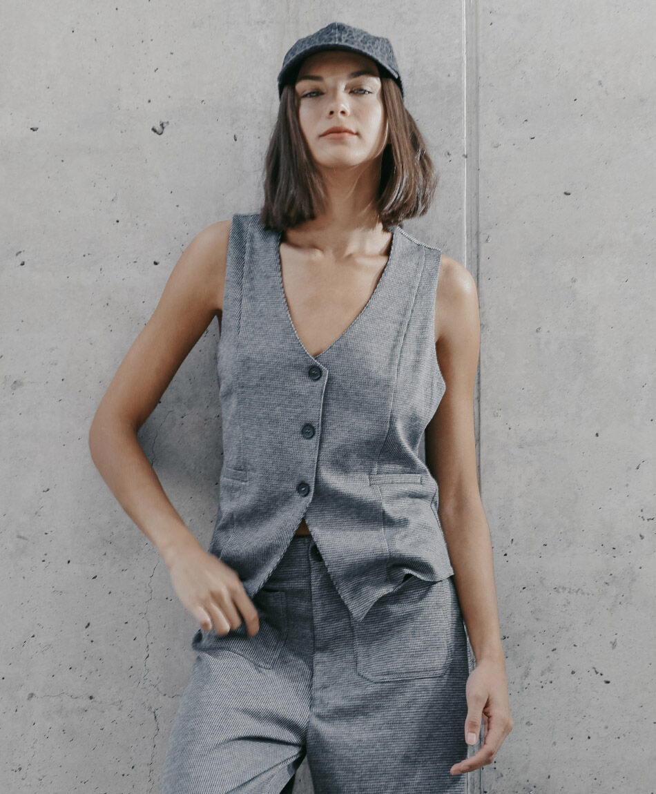 Vest mujer mini check grey