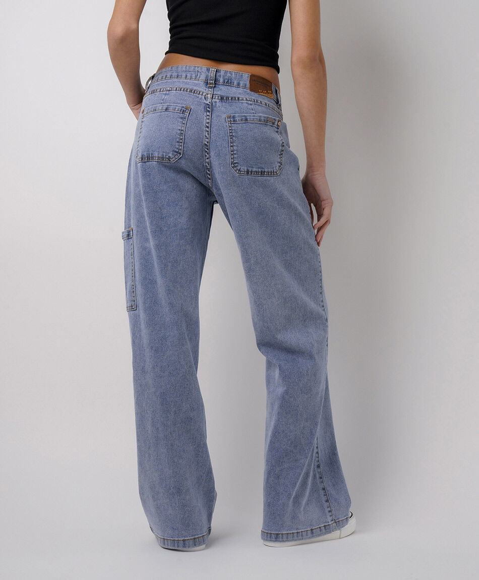 Jeans mujer wide leg costuras bolsillo
