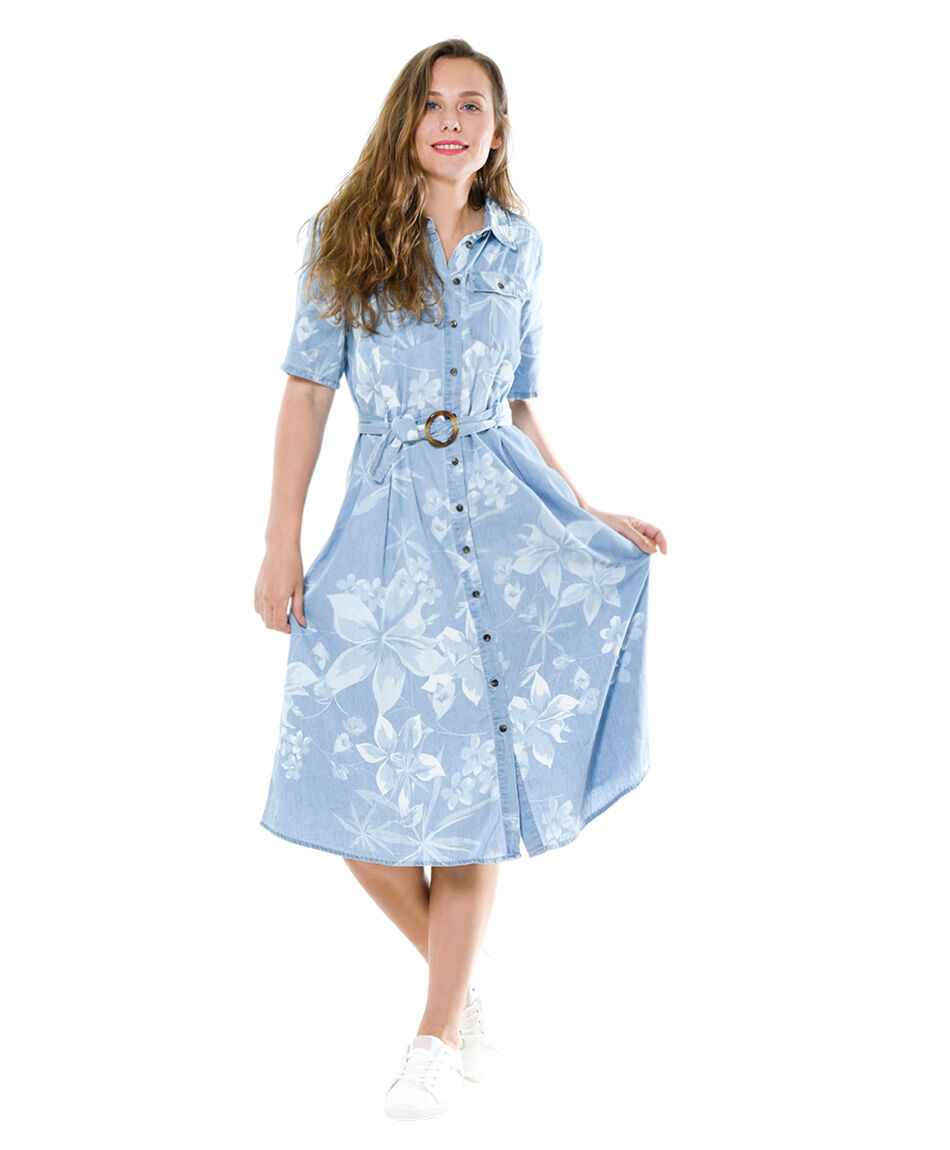 Vestido light denim estampado