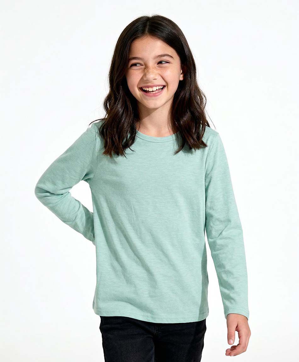 Polera ni&ntilde;a b&aacute;sica manga larga