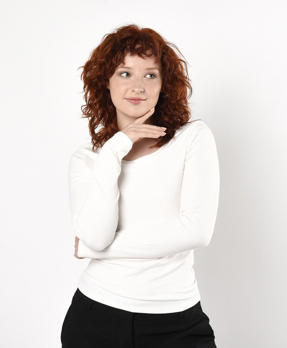 Polera mujer acanalada b&aacute;sica blanca