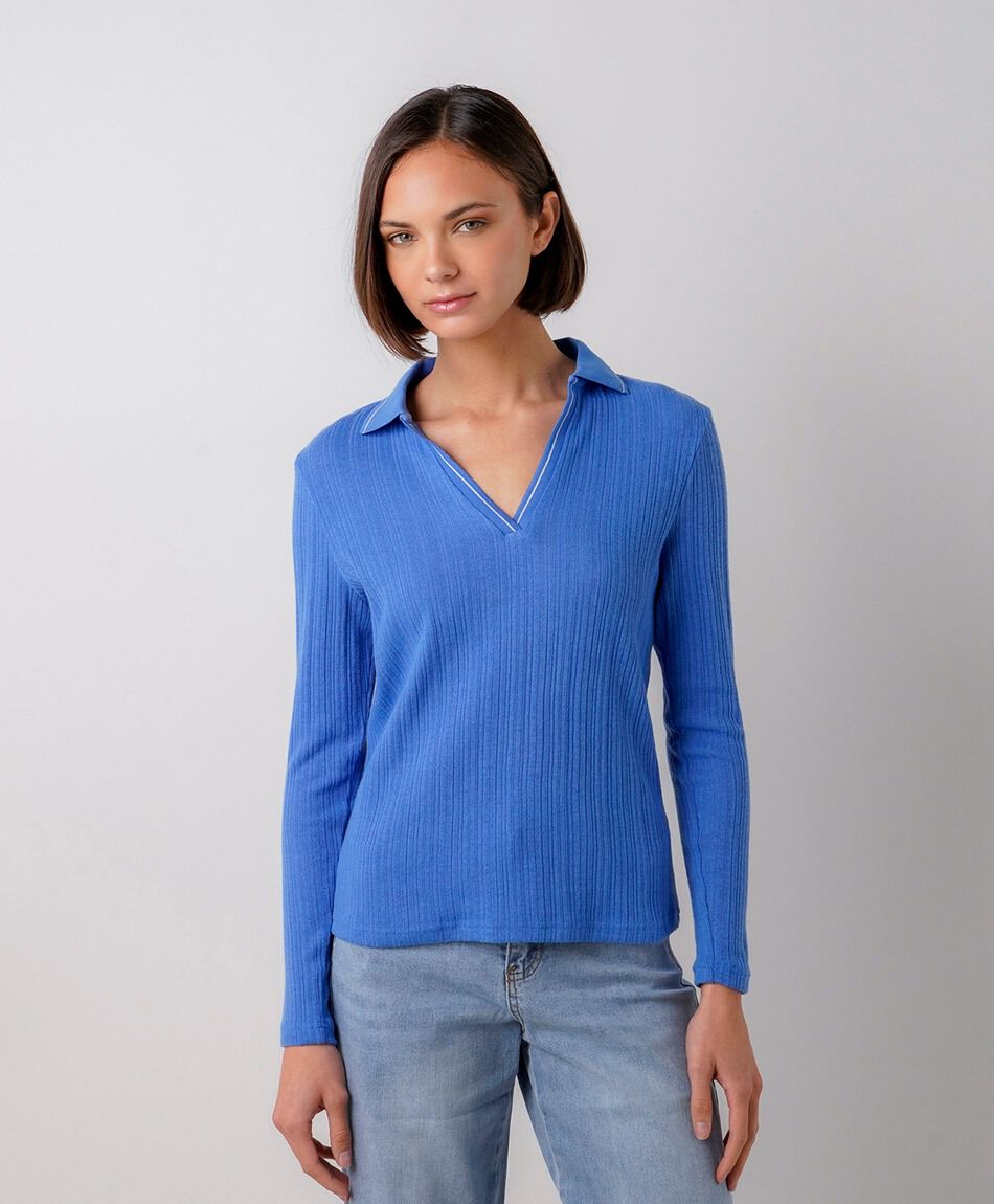 Polera mujer polo acanalada