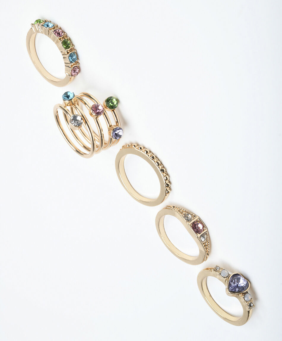 Set 5 anillos mujer dorados