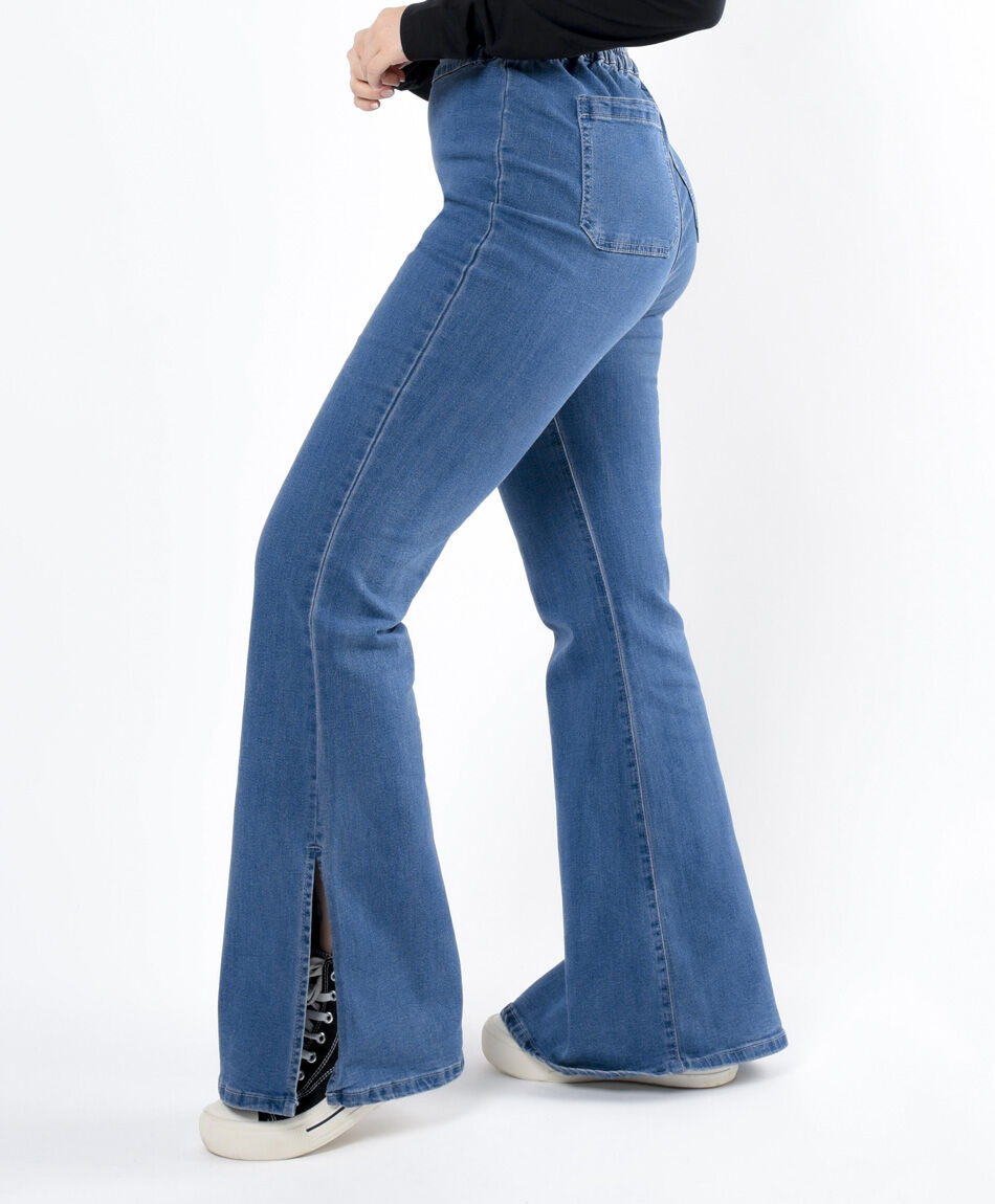 Pantal&oacute;n mujer denim tiro alto flare