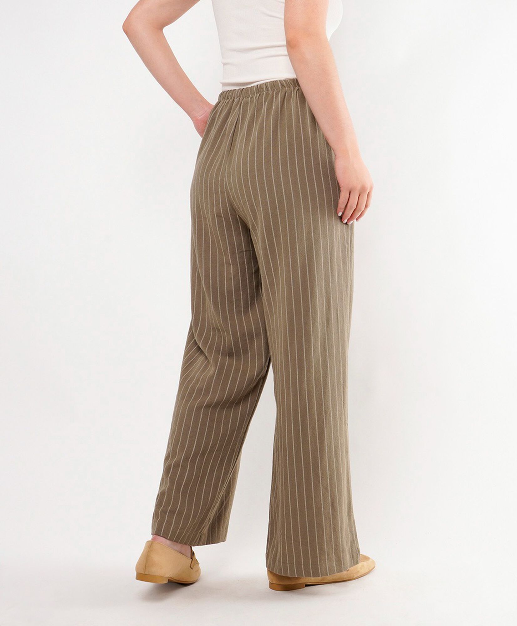 Pantalón mujer líneas cordón ajustable wide Pantalón mujer líneas cordón ajustable wide