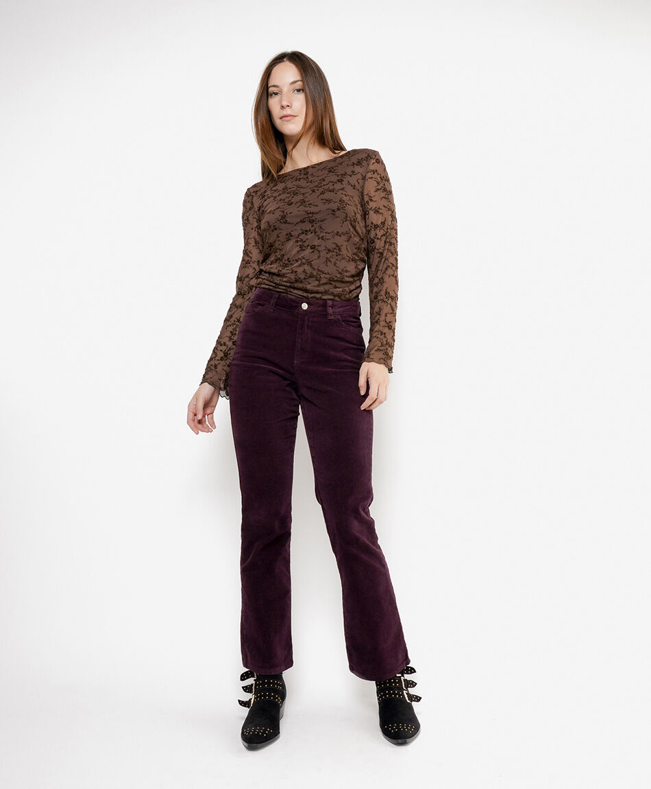 Pantal&oacute;n mujer corderoy burdeo