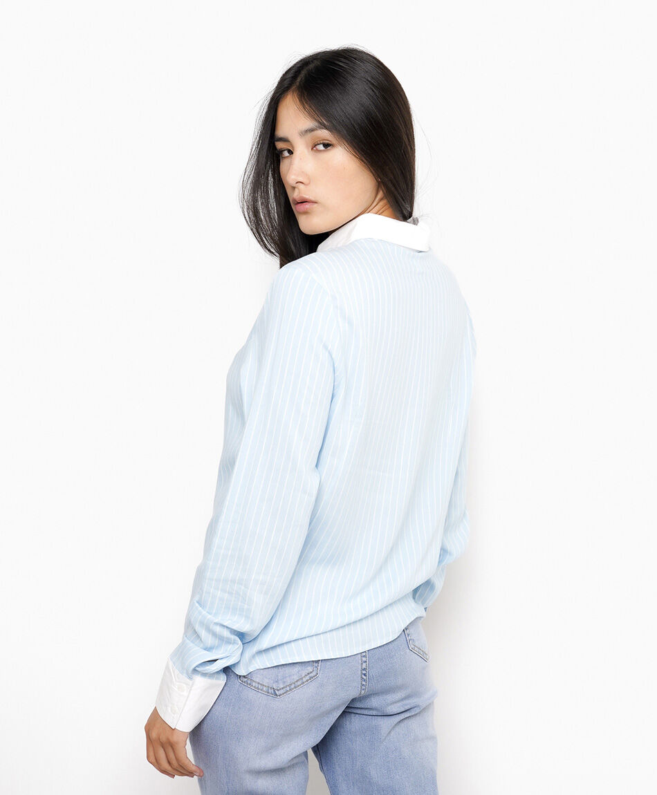 Blusa mujer l&iacute;neas contraste white