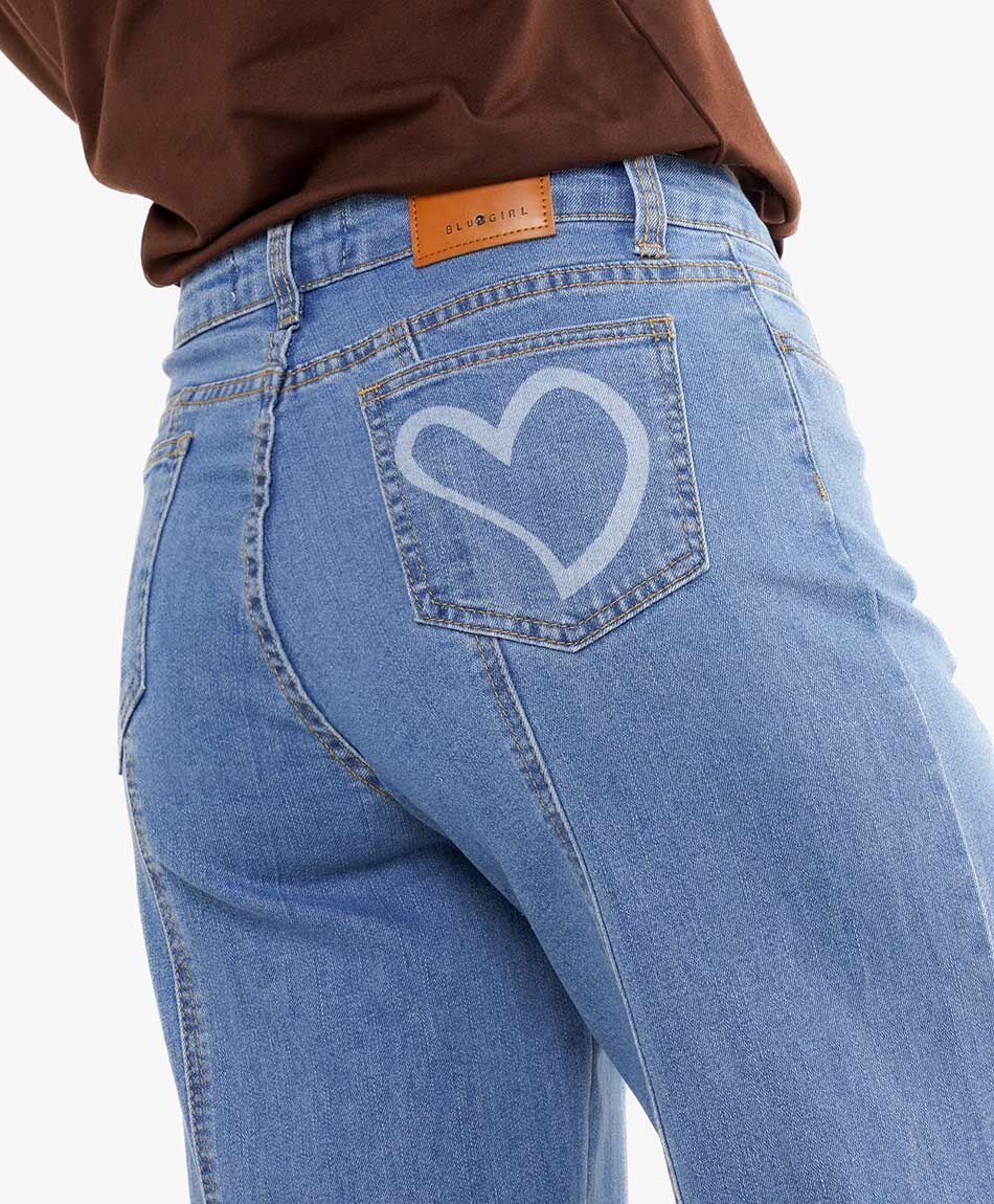 Jeans mujer wide leg coraz&oacute;n tiro alto