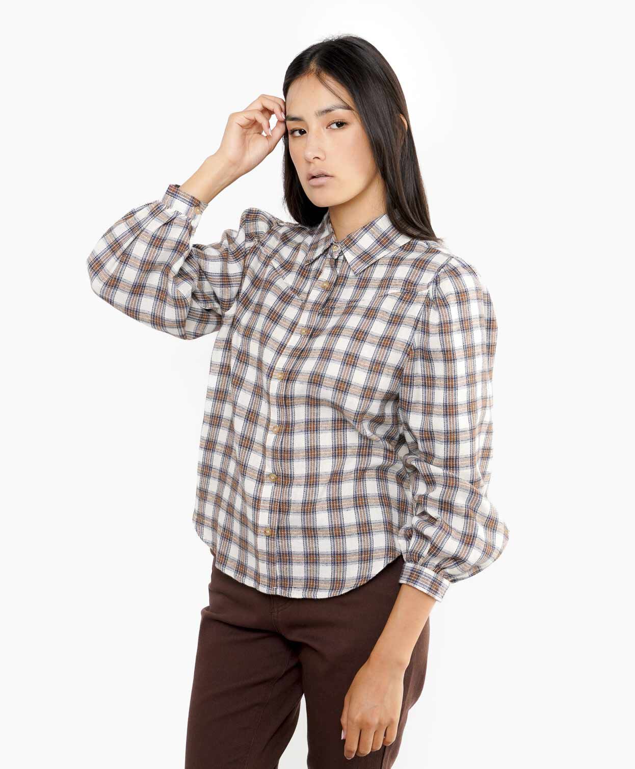 Blusa mujer escocesa vaquera brown