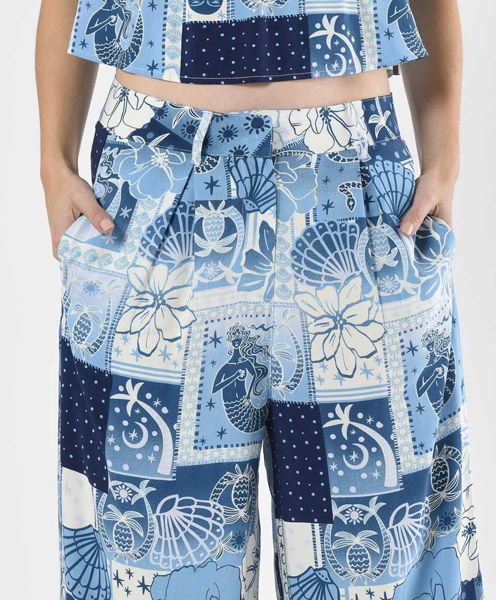 Pantalón mujer estampado marino wide Pantalón mujer estampado marino wide