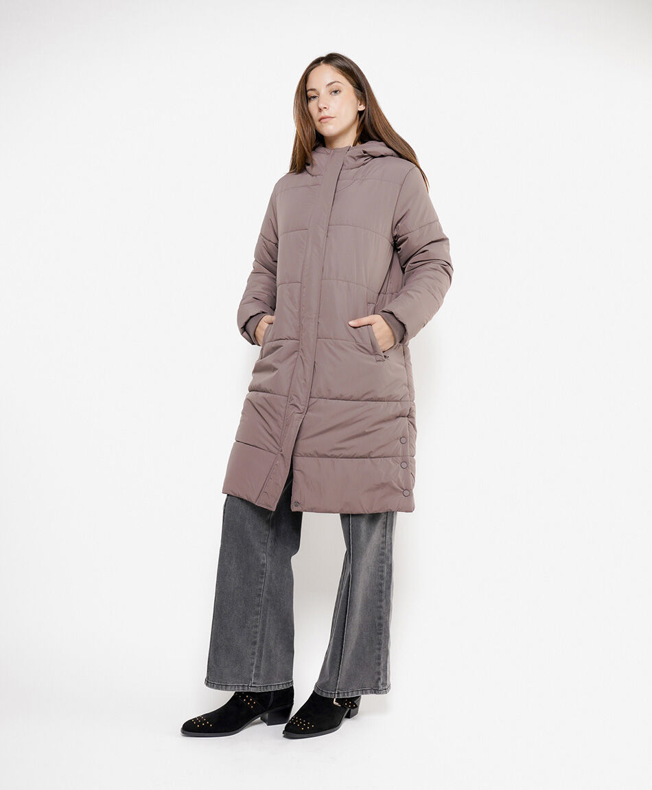 Parka mujer larga entallada botones laterales