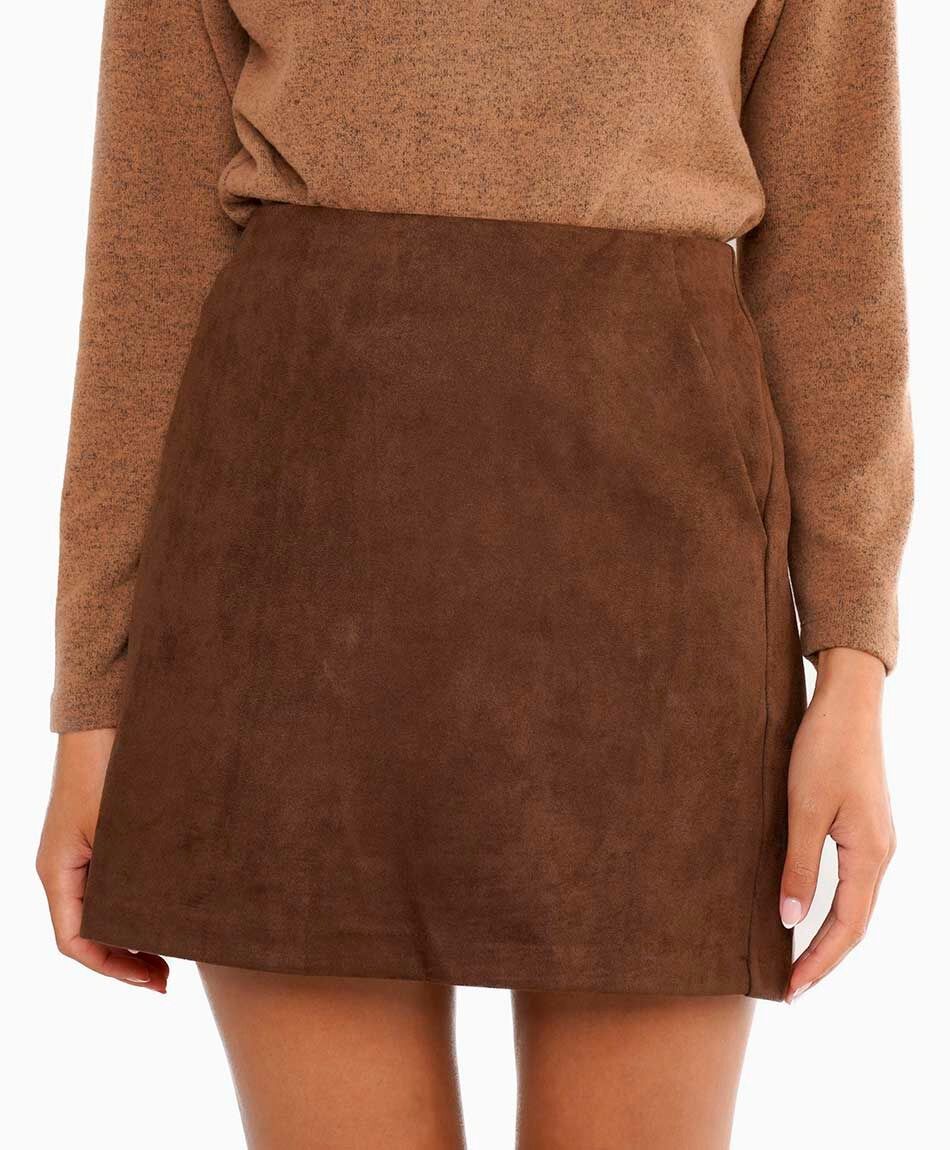 Mini falda mujer suede caf&eacute;