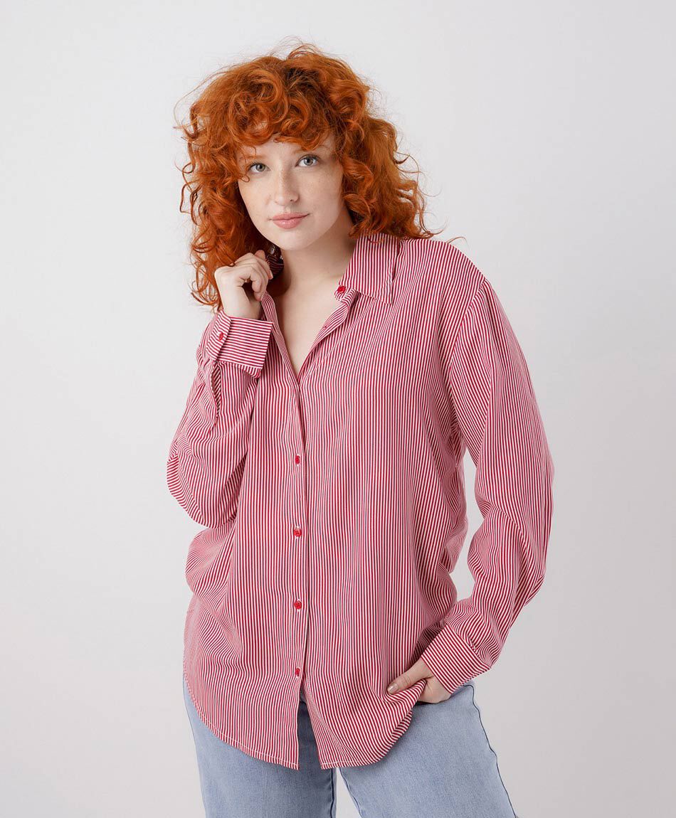 Blusa mujer camisera l&iacute;neas roja