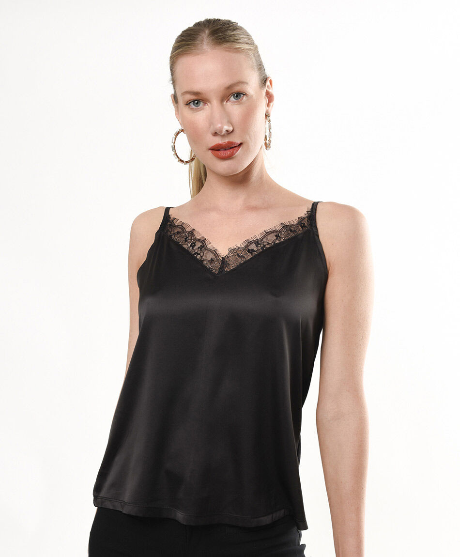 Polera mujer encaje en escote