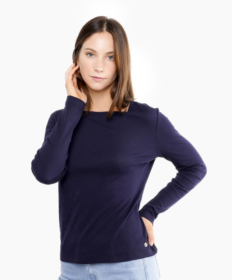 Polera mujer manga larga azul