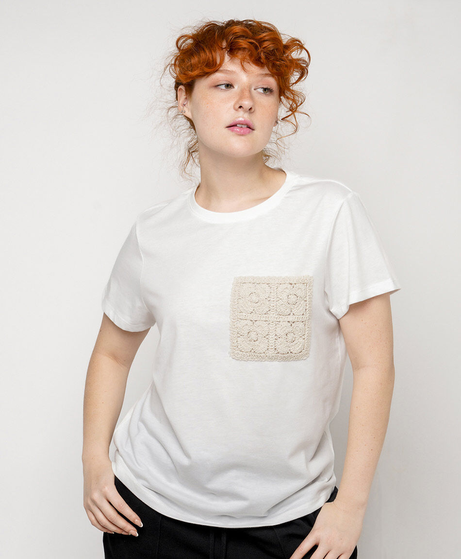 Polera mujer bolsillo crochet