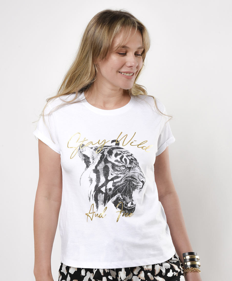 Polera mujer estampado tigre
