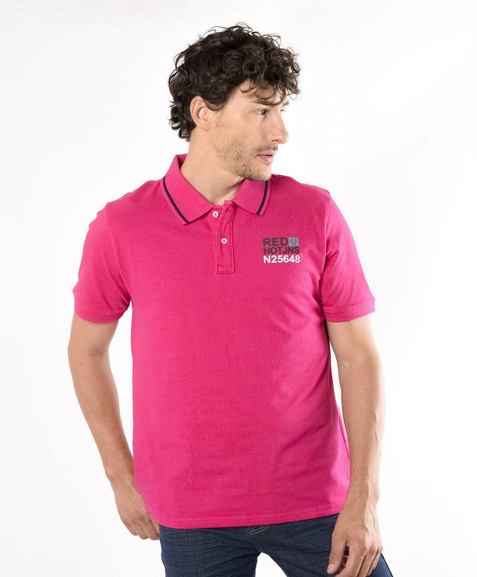 Polera hombre mini print cuello piqu&eacute; colores