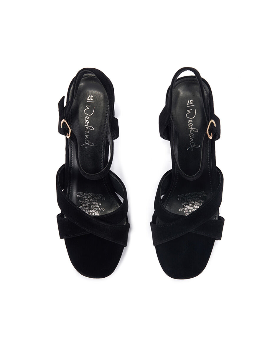 Sandalia mujer taco alto negra