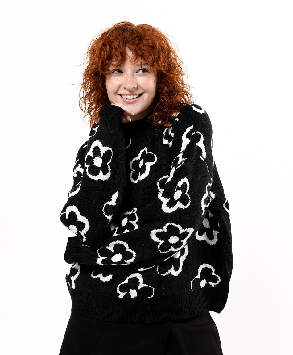 Sweater mujer floreado bicolor