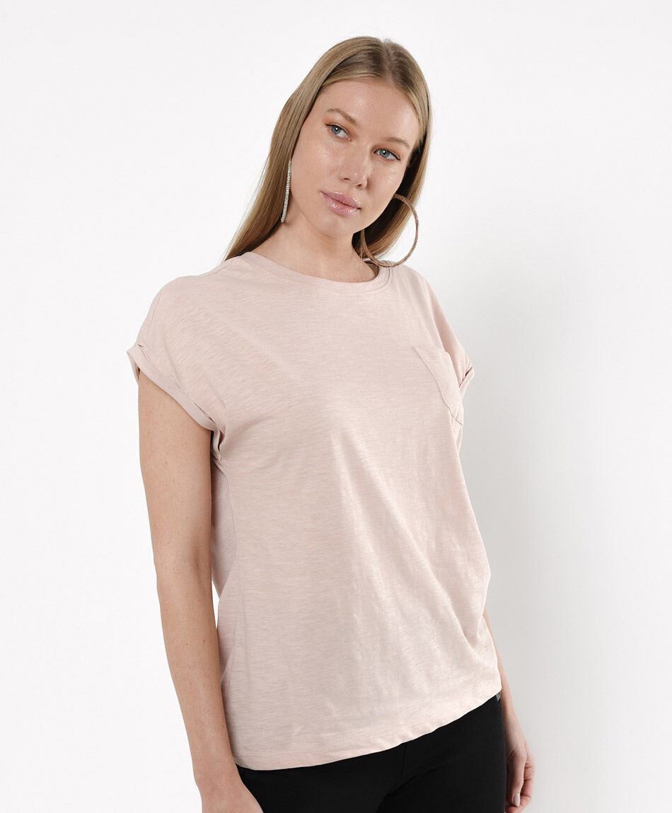 Polera mujer lisa bolsillo