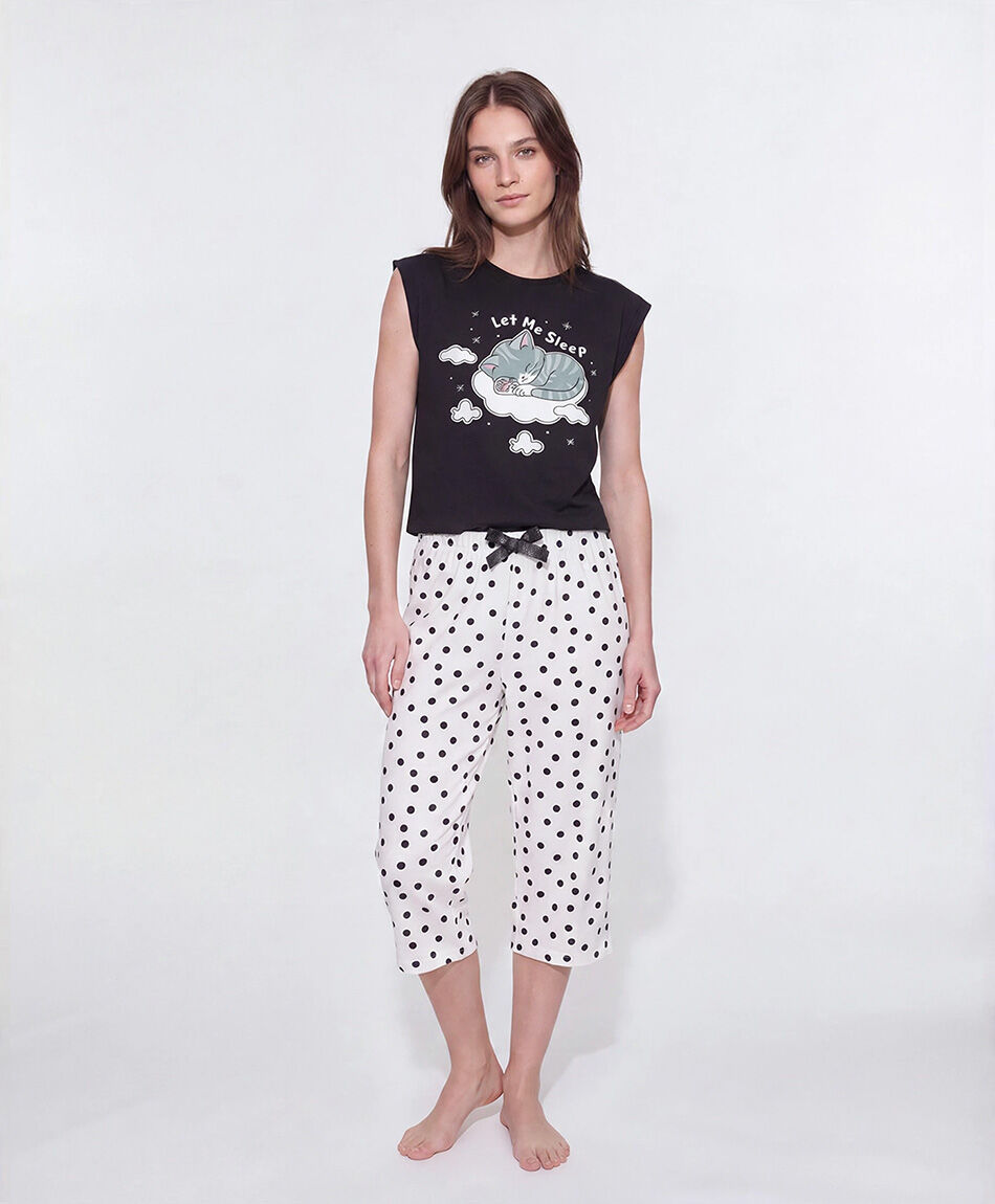 Pijama mujer capri cat lunares