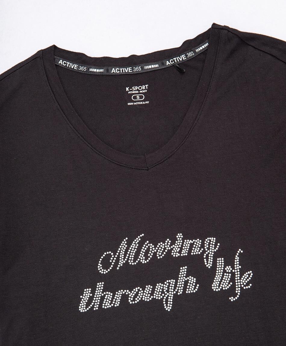 Polera deportiva mujer frase brillos