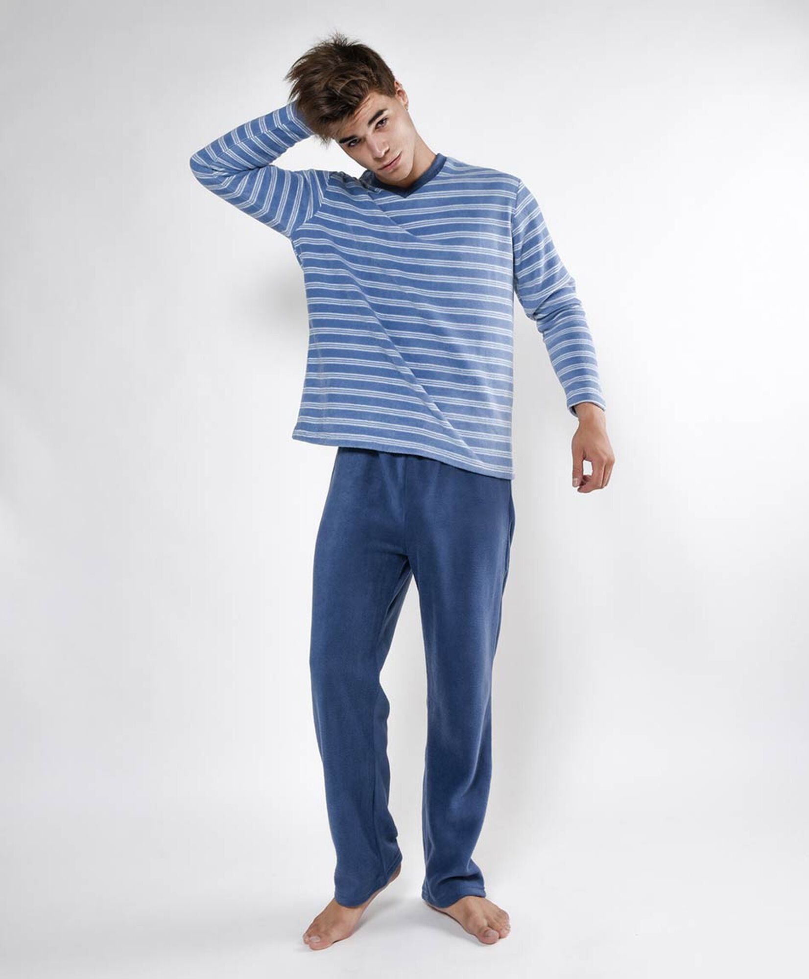 Pijama hombre polar líneas 2 piezas Pijama hombre polar líneas 2 piezas