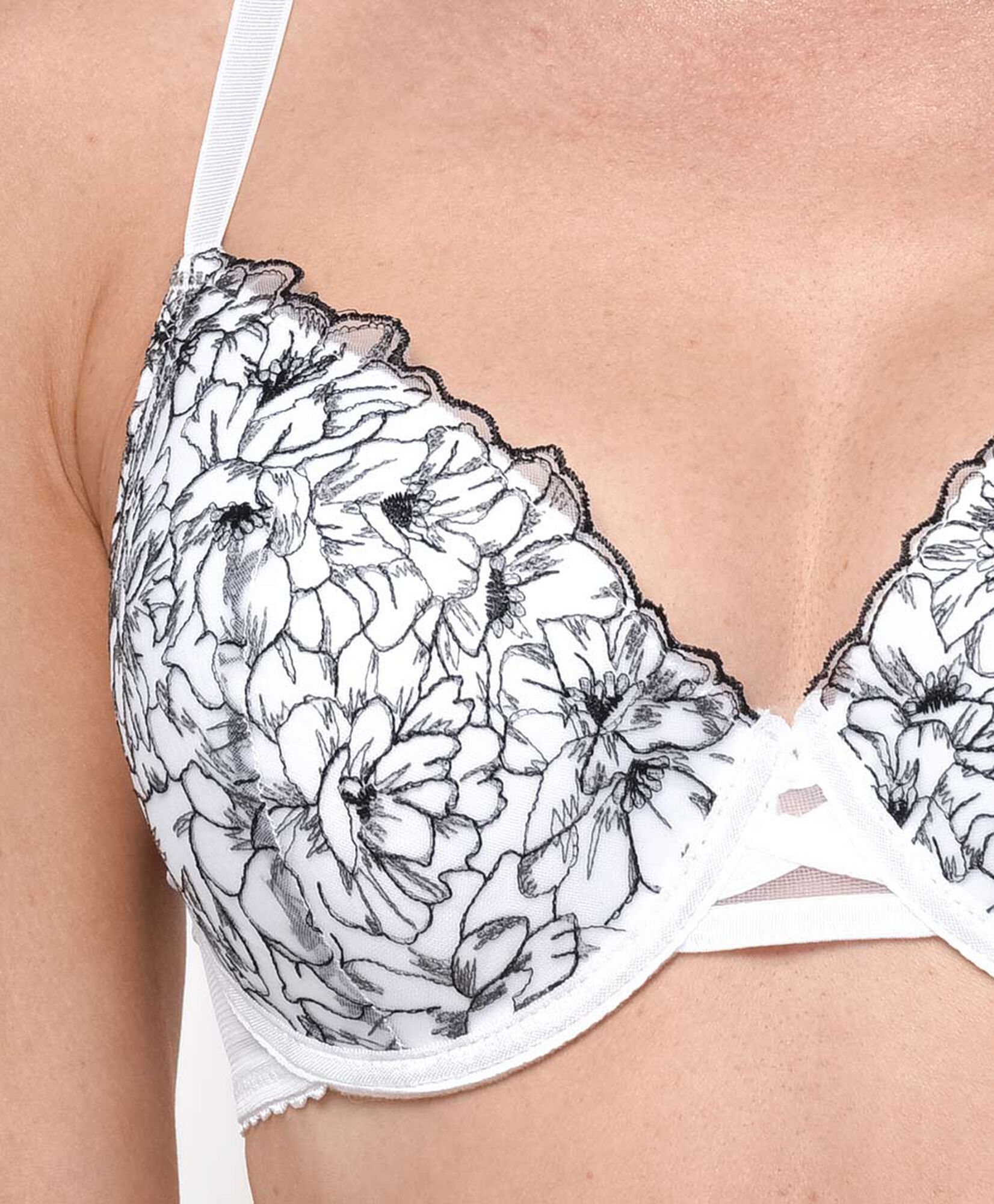 Sostén mujer encaje floreado bicolor Sostén mujer encaje floreado bicolor