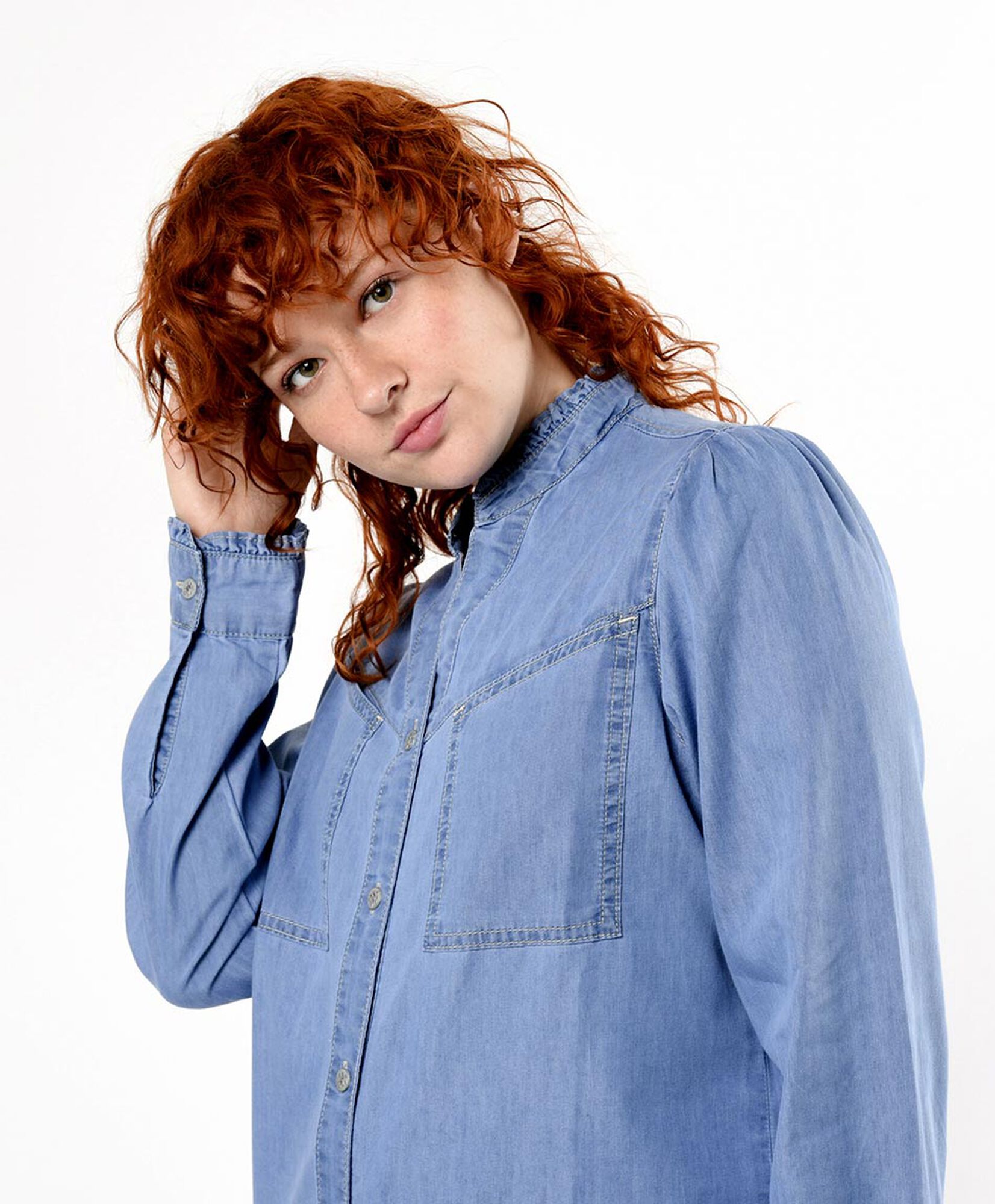 Blusa mujer denim cuello mao Blusa mujer denim cuello mao