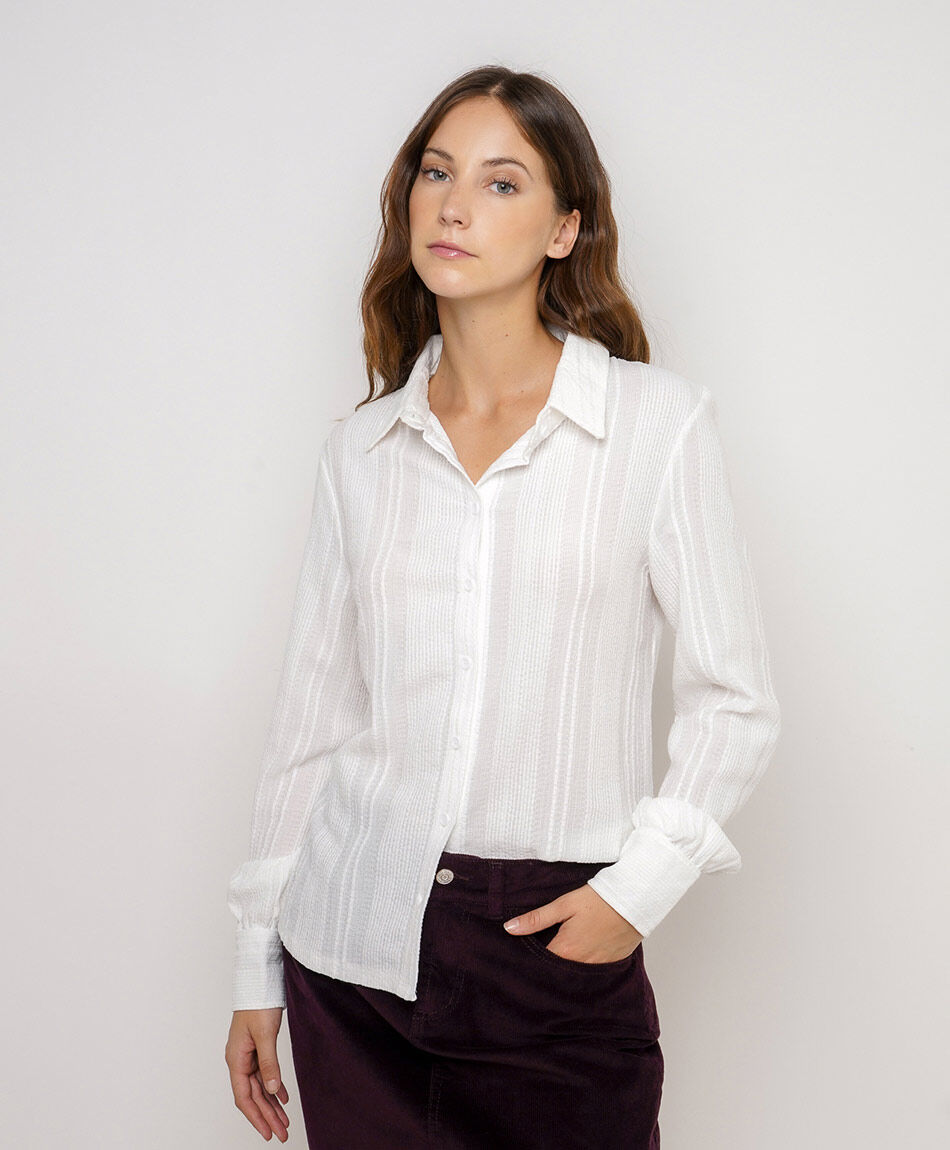 Blusa mujer camisera jacquard white