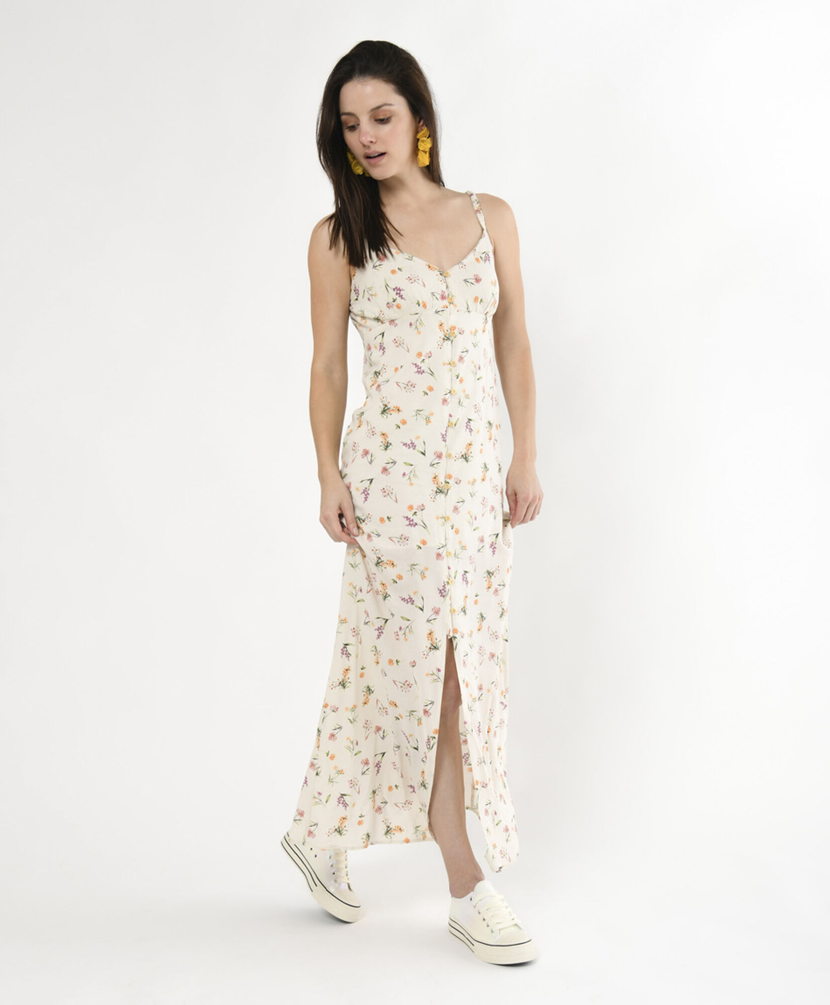 Vestido largo mujer lino floral Vestido largo mujer lino floral