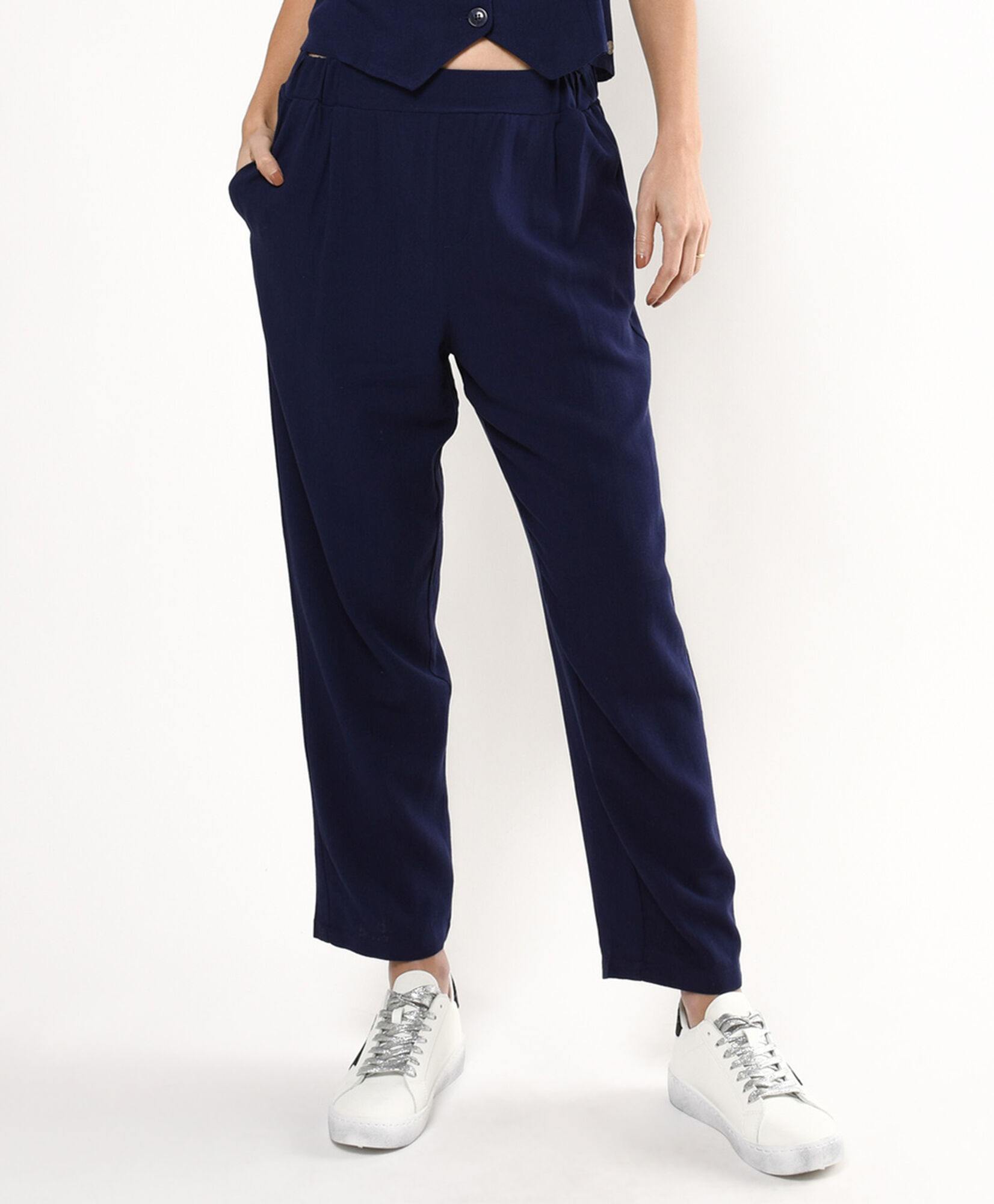 Pantalón mujer azul marino lino Pantalón mujer azul marino lino