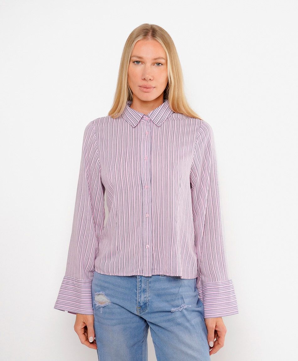 Blusa mujer l&iacute;neas manga ancha rosada