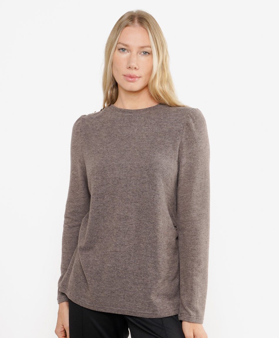 Polera mujer lanosa botones caf&eacute;