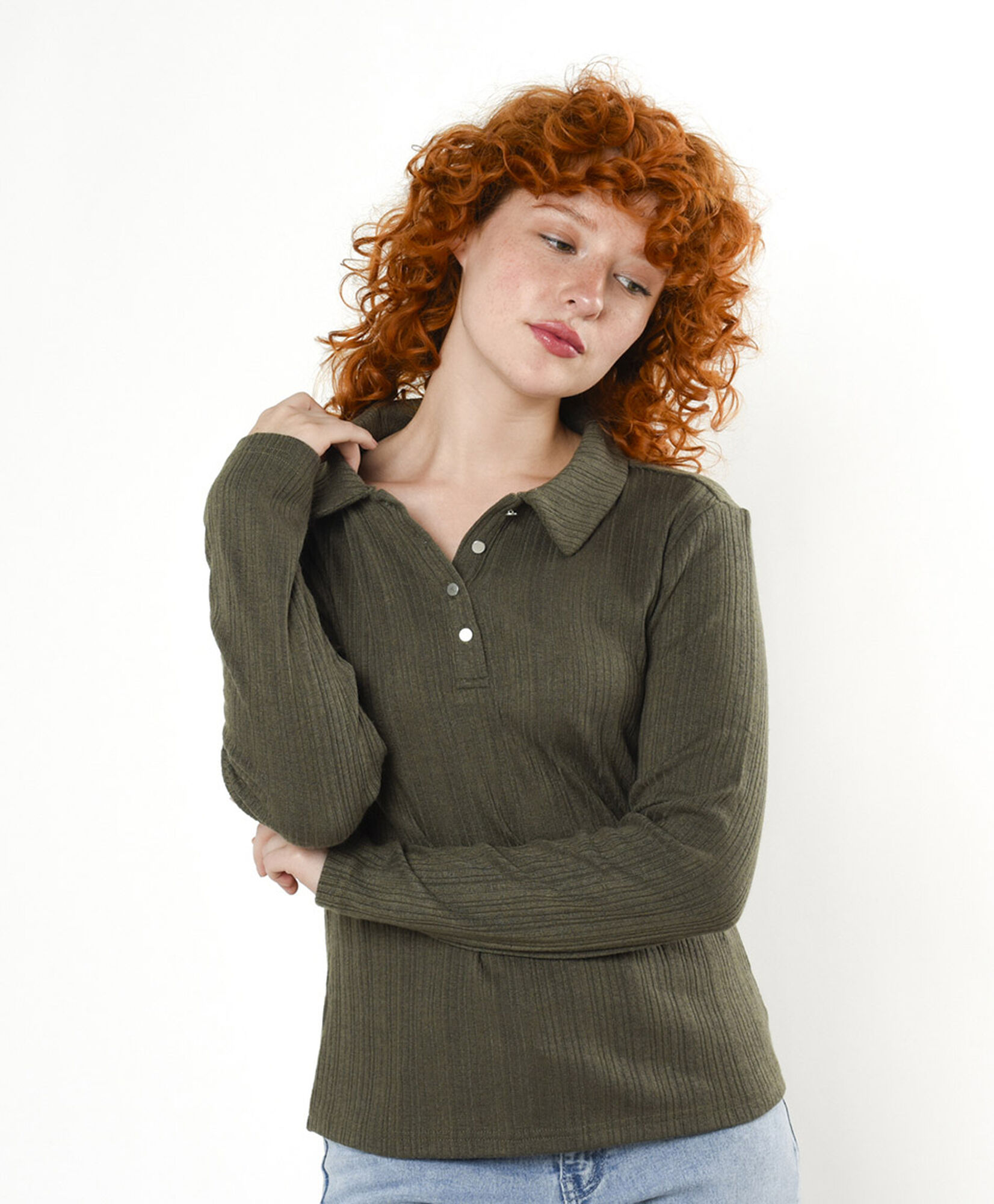 Polera mujer botones cuello piqué Polera mujer botones cuello piqué