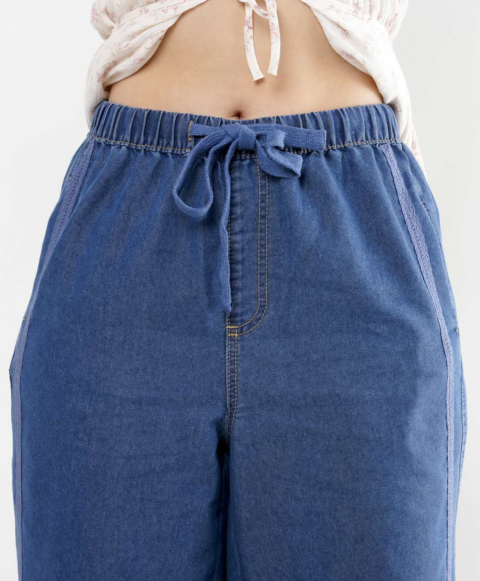Pantalón mujer tencel encaje wide Pantalón mujer tencel encaje wide