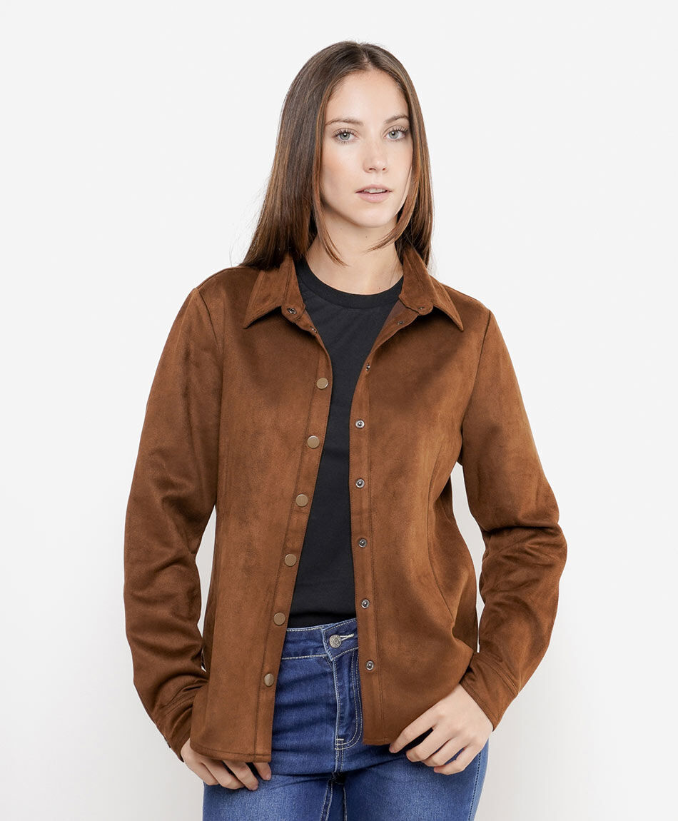 Chaqueta mujer textura aterciopelada caf&eacute;