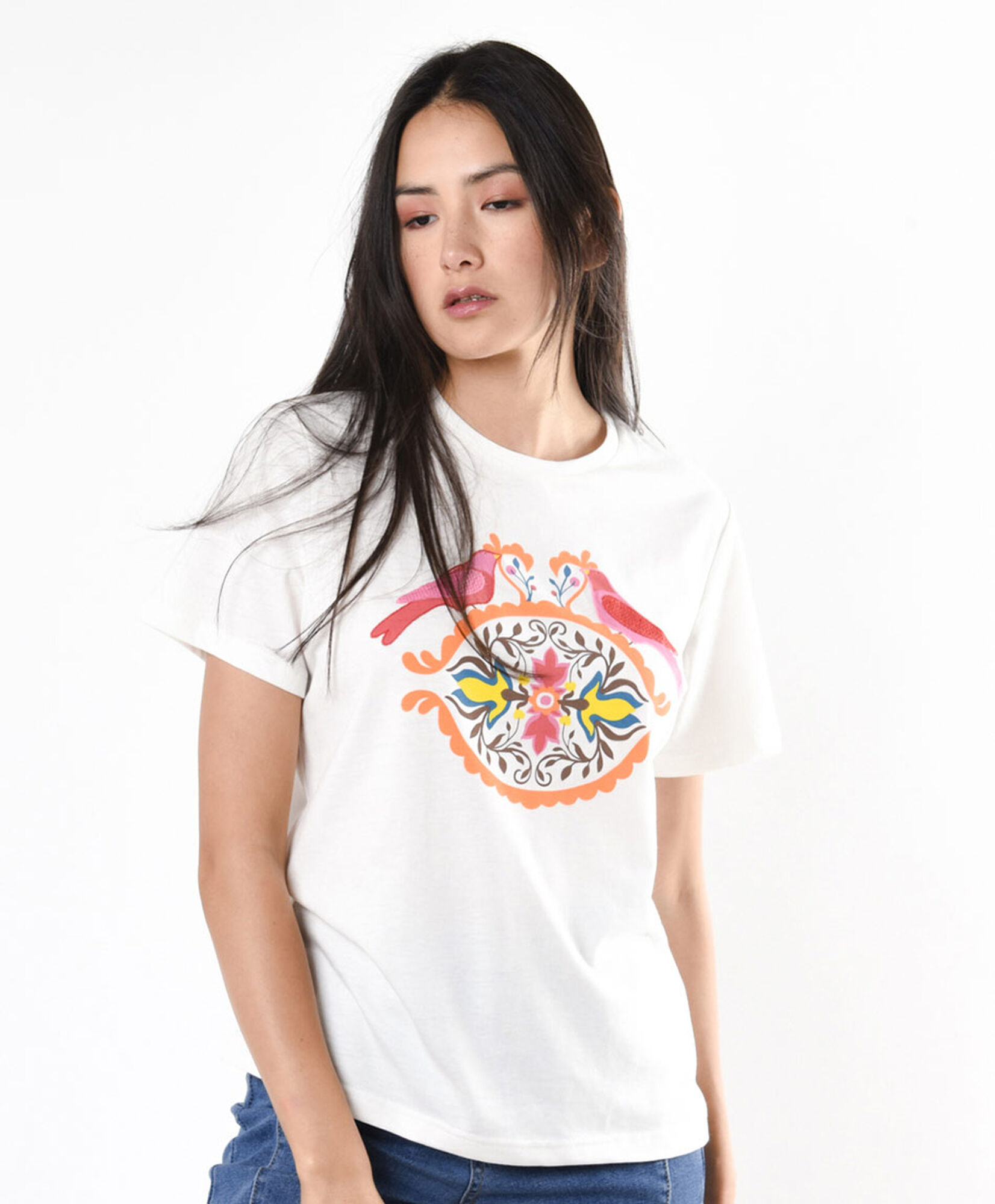 Polera mujer pájaros bordados Polera mujer pájaros bordados
