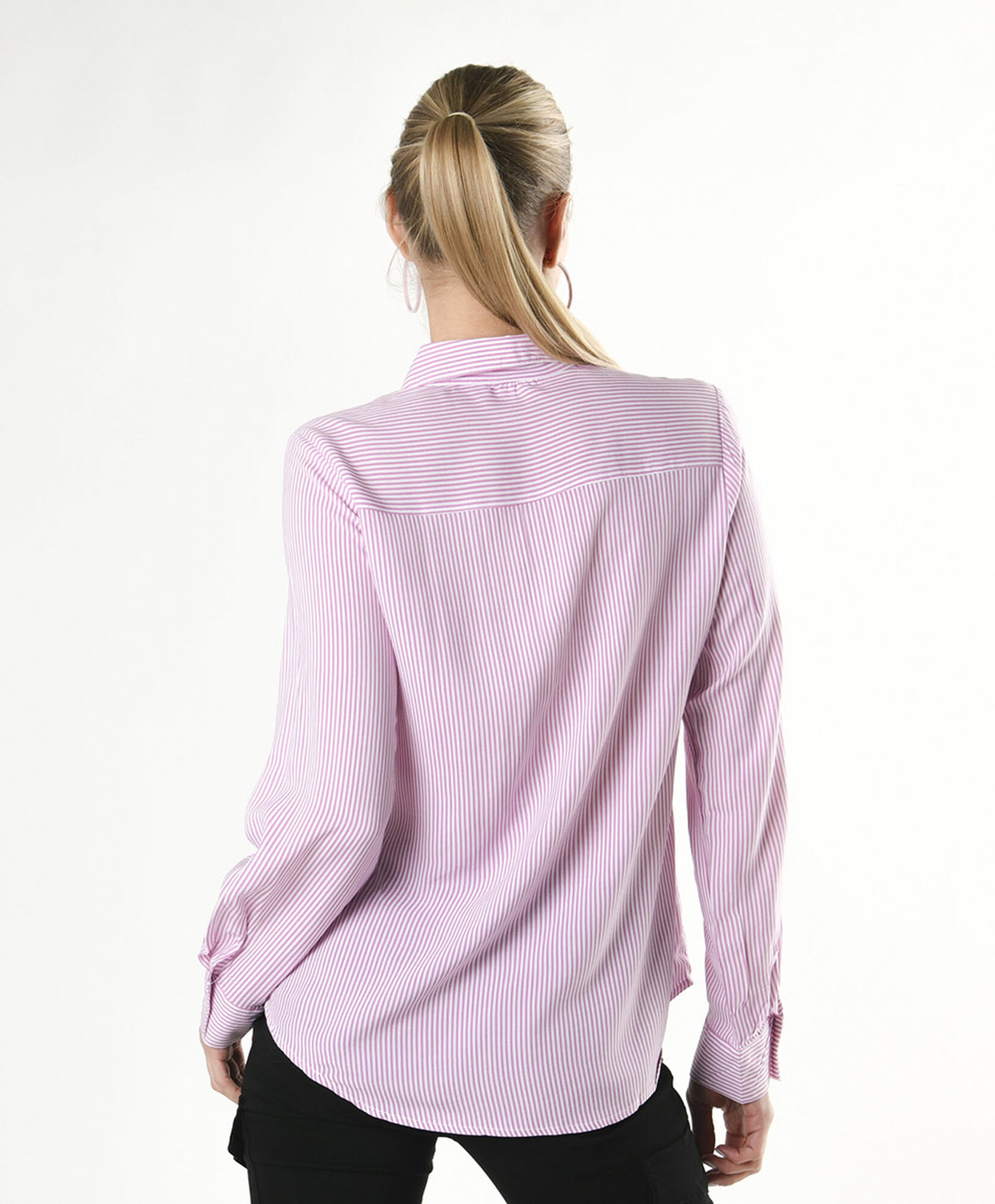 Blusa mujer rayas bolsillo rosada Blusa mujer rayas bolsillo rosada