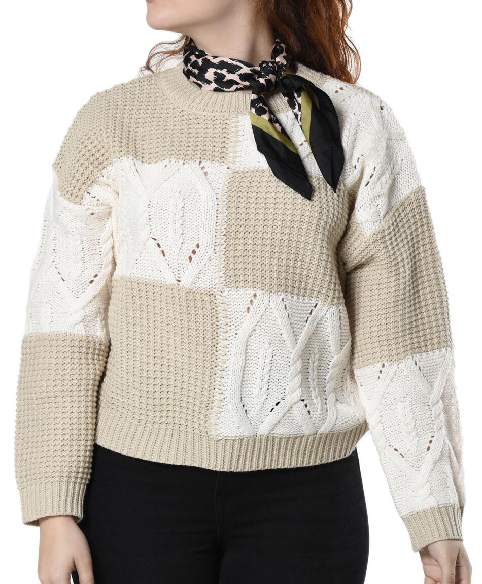 Sweater bicolor cuello redondo