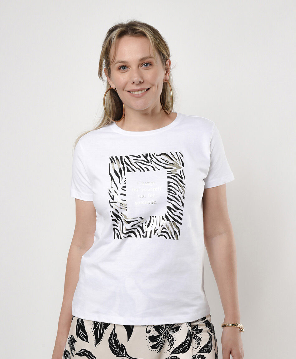 Polera mujer texto animal print
