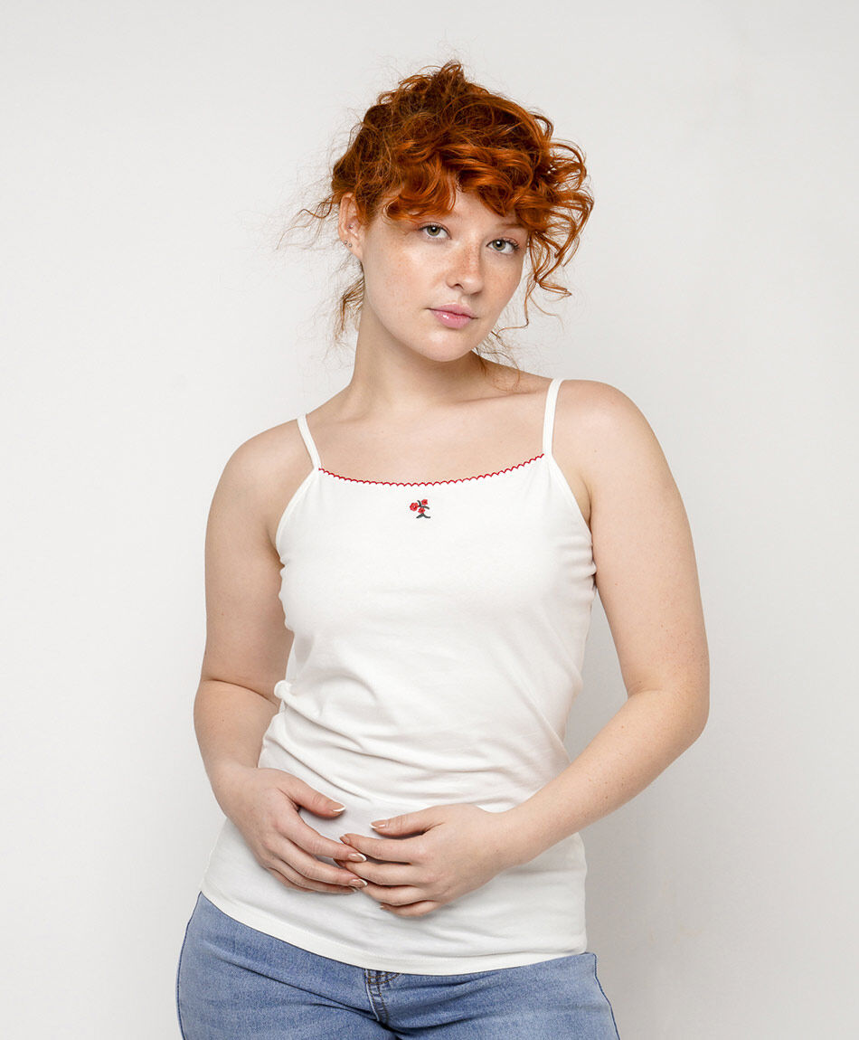 Polera mujer top flor bordada