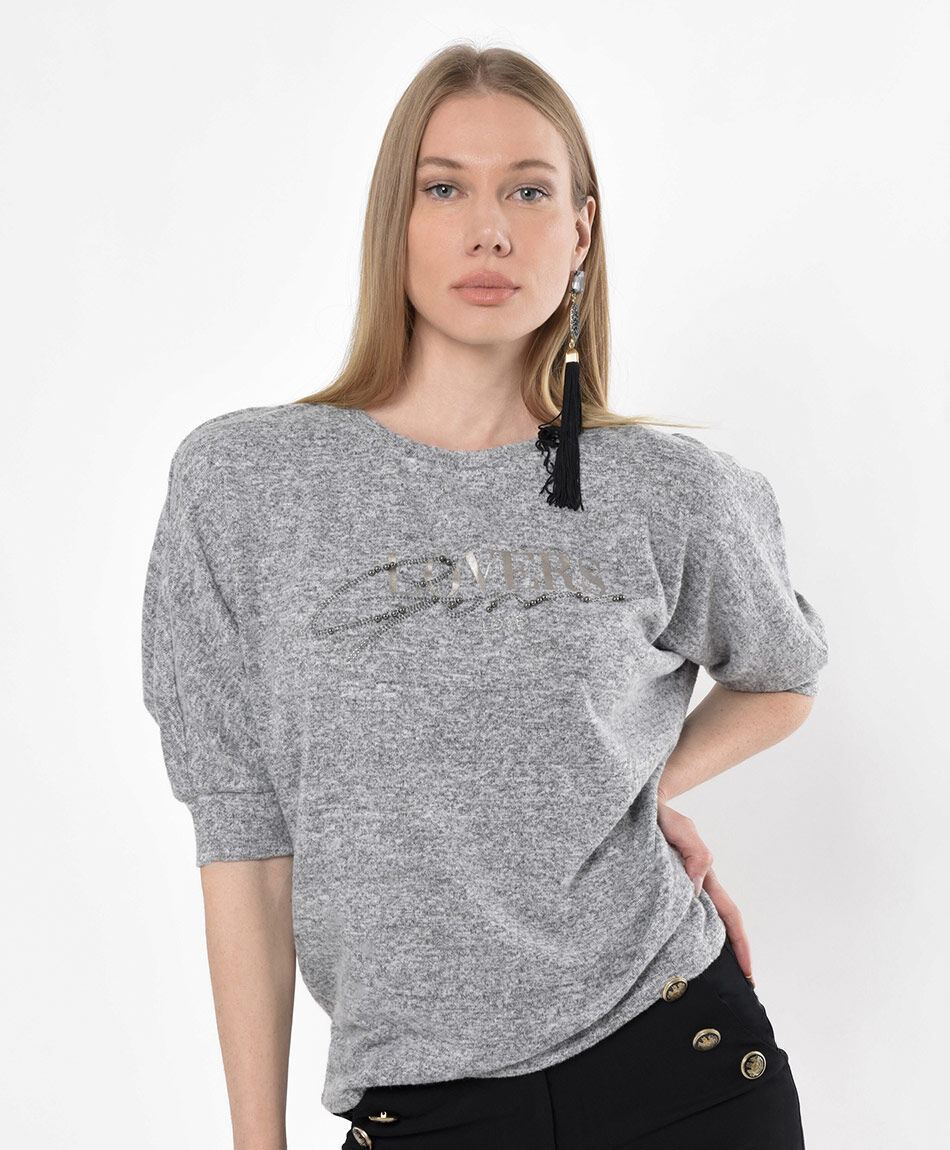 Polera mujer texto perlas