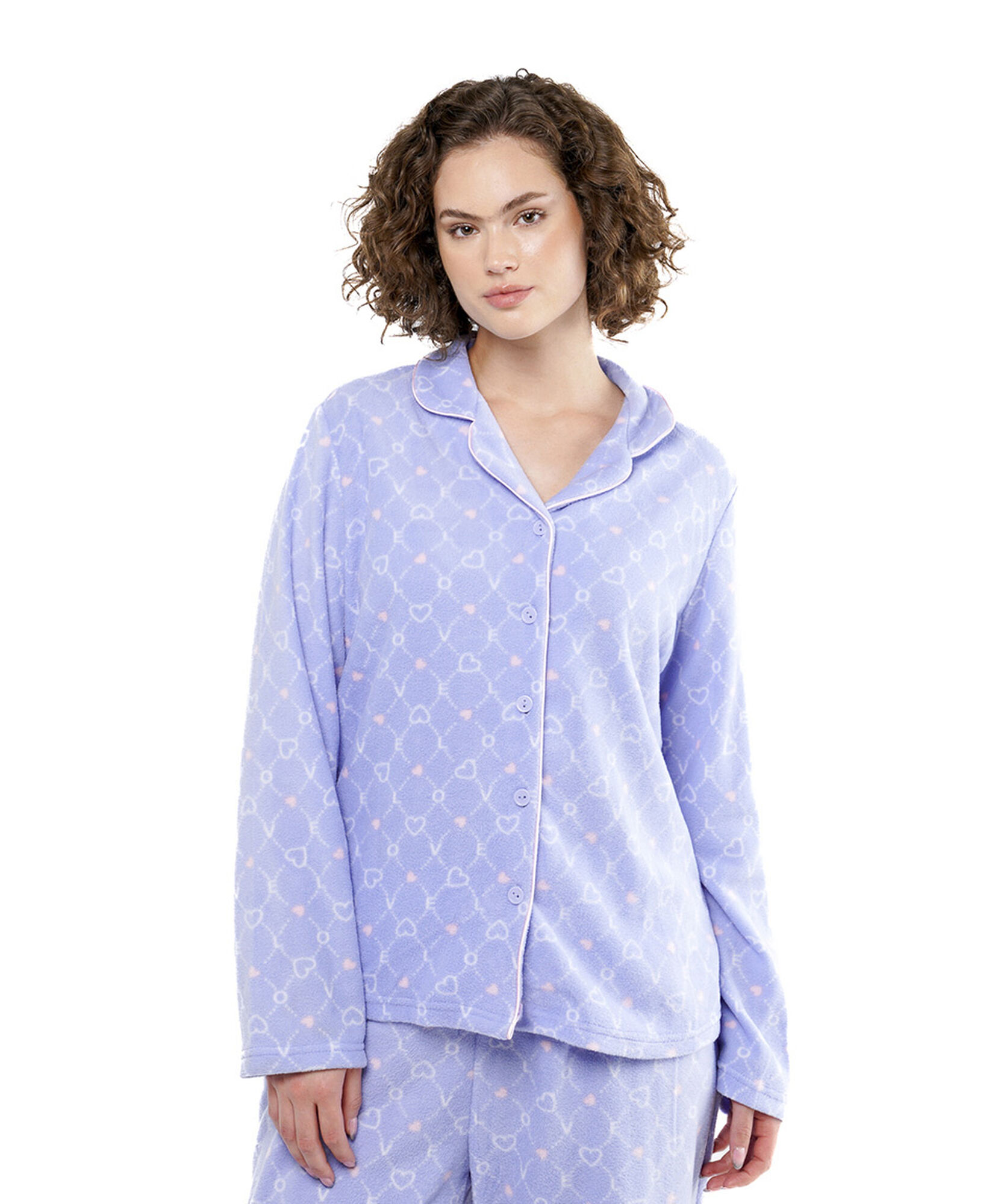 Pijama mujer corazones camisero polar Pijama mujer corazones camisero polar