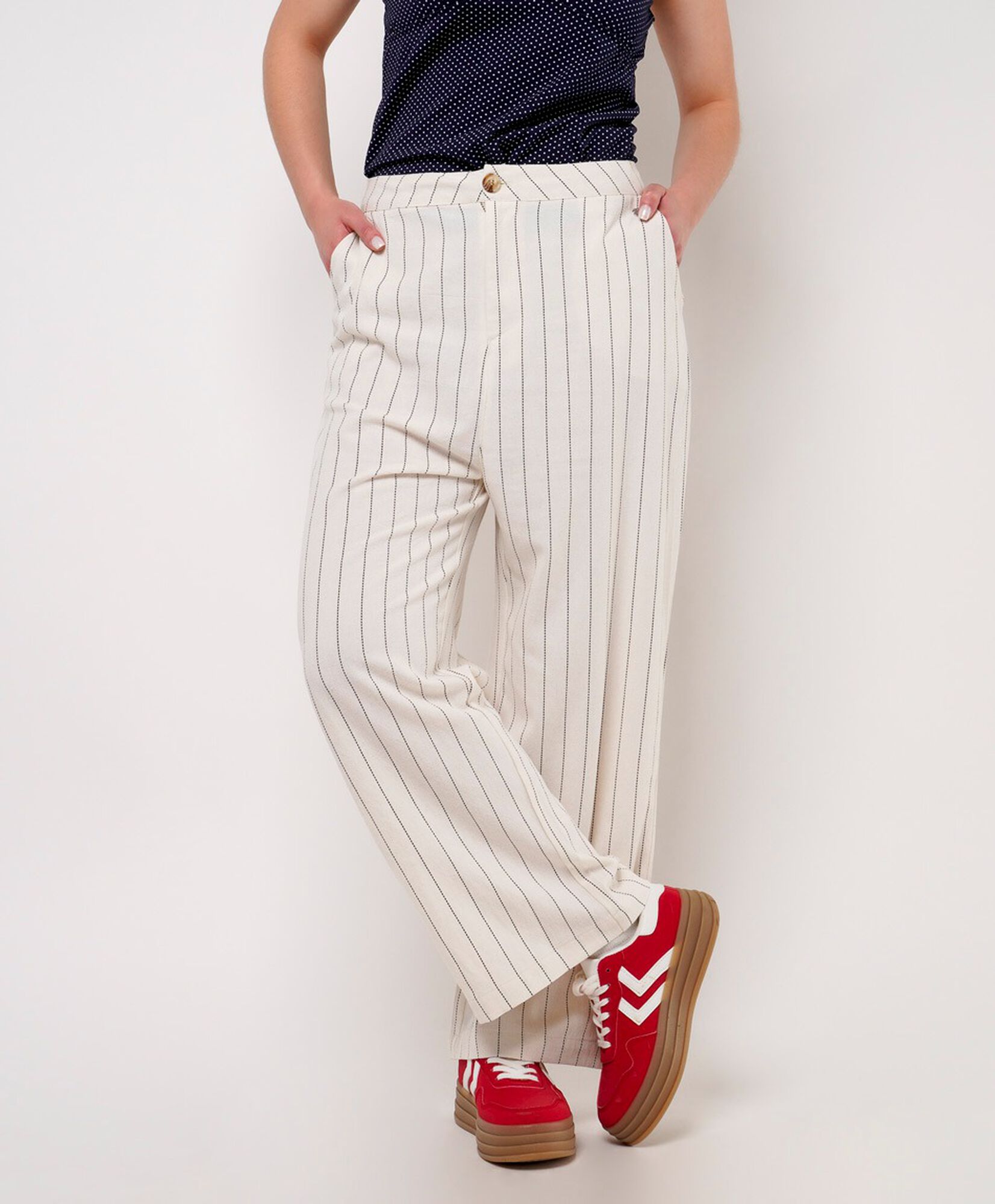 Pantalón mujer rayas liso wide Pantalón mujer rayas liso wide