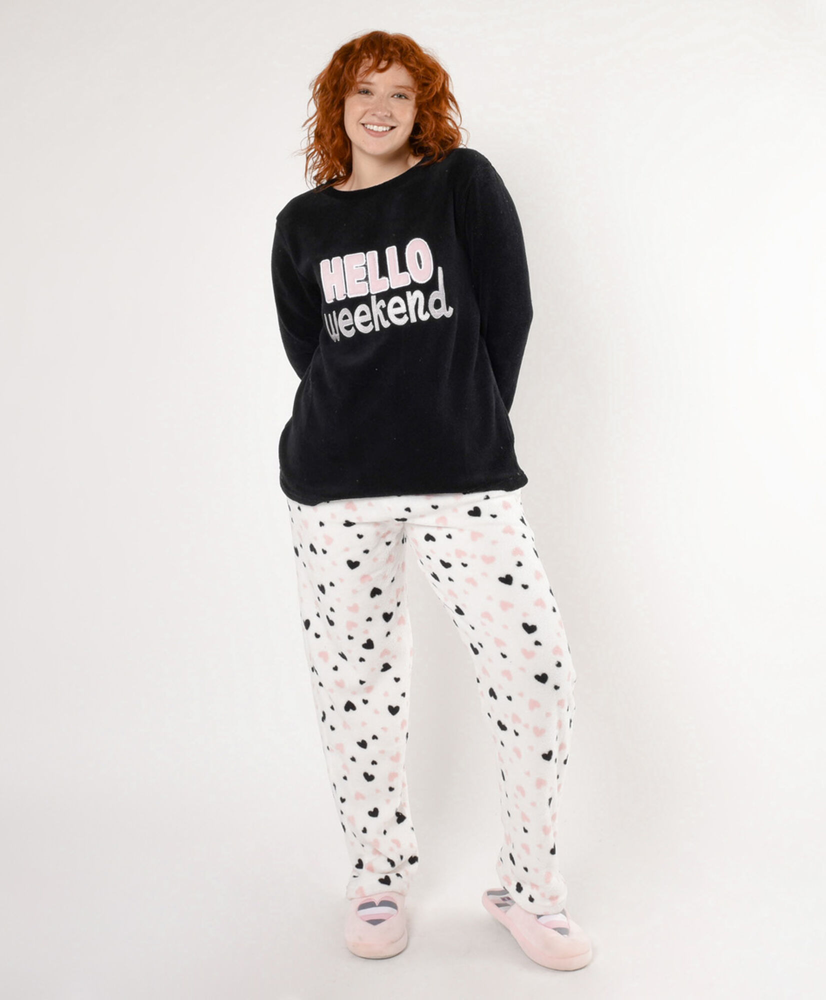Pijama mujer polar frase y corazones Pijama mujer polar frase y corazones
